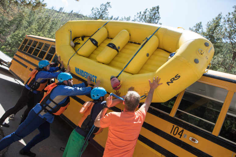 Paddlers get raft off of bus